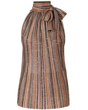 Missoni Striped Tie Neck Top - Brown
