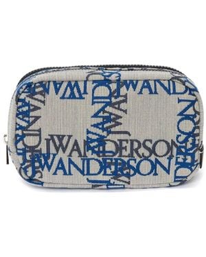 JW Anderson ミディアム ロゴグリッド キャンバス ダブルジップ ポーチ - ブルー