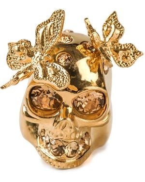McQueen Cocktailring Mit Totenkopf Und Schmetterling - Mettallic
