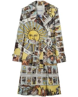 Burberry Long Tarot-Print Silk Foxfield Trench Coat - White