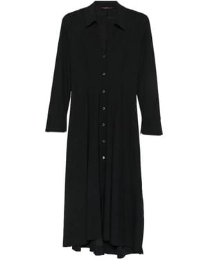 High Vestido Midi De Manga Larga Con Botones - Negro