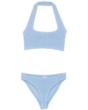 Hunza G Bikini Con Efecto Arrugado Y Cuello Halter - Azul