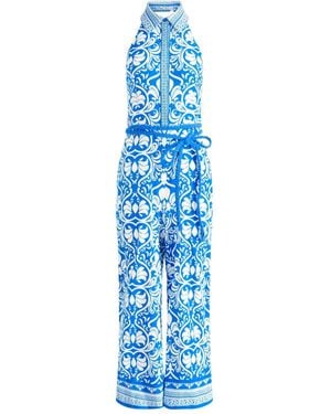Alice + Olivia Floral-Print Halterneck Jumpsuit - Blue