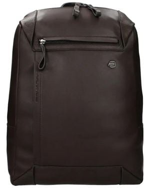 Piquadro Logo-Plaque Leather Backpack - Black