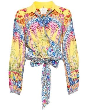 CAMILLA Floral Print Wrap Shirt - White