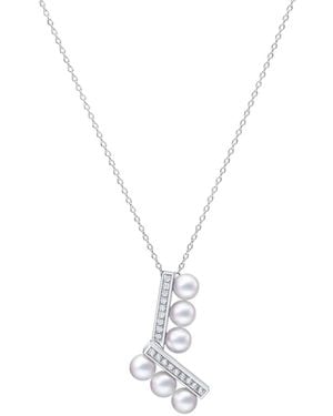 Tasaki Collana Balance Arm Neo Con Perle E Diamanti - Bianco