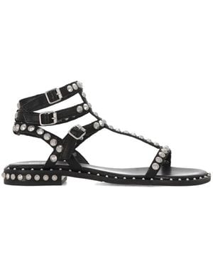 Ash Play Buckle Studded Leather Sandals - White