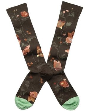 Bonne Maison Butterfly Floral-Print Socks - Brown
