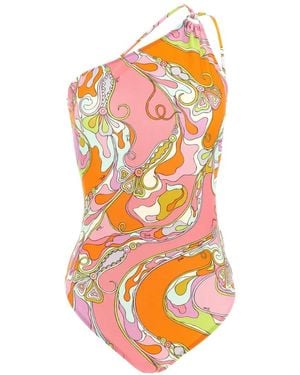 PUCCI Floral-Print Asymmetric Swimsuit - Orange