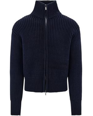 Ferragamo High-Collar Ribbed-Wool Jacket - Blue
