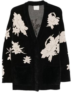 forte_forte Jacke Im Cardigan-Style Mit Blumenstickerei - Schwarz