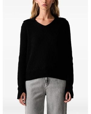 ARMANI EXCHANGE Gerippter Pullover Mit Spreizkragen - Schwarz