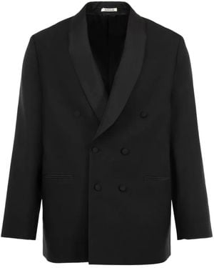 AURALEE Double-Breasted Shawl-Collar Blazer - Black