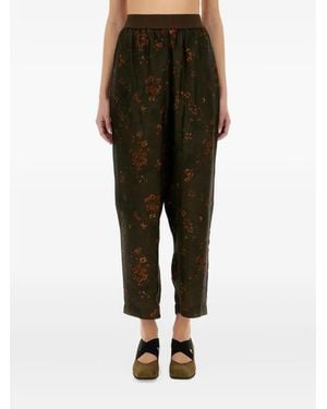 Uma Wang Floral-Print Elastic-Waist Pants - Black