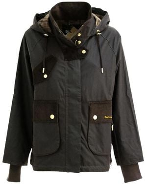 Barbour Corduroy-Panelled Hooded Jacket - Black