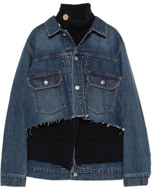 Sacai Chaqueta Vaquera Con Paneles De Punto Y Bordes Sin Rematar - Azul