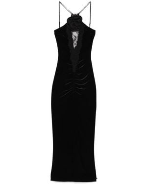 Nissa Floral-Appliqué Velvet Midi Dress - Black