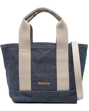 Barbour Mini Mya Tartan-Detail Denim Tote Bag - Blue