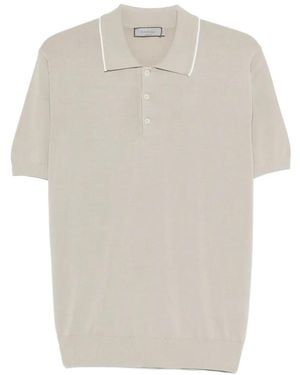Canali Ribbed Piping Polo Shirt - White