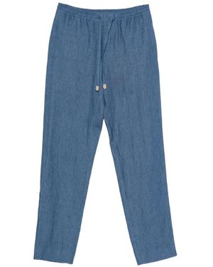 Canali Drawstring-Waist Linen Trousers - Blue