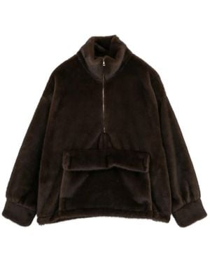 Source Unknown Sudadera De Pelo Artificial Con Capucha Y Media Cremallera - Negro