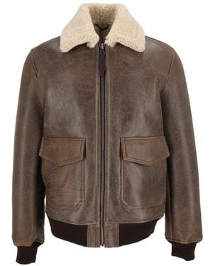 Schott Nyc Veste En Cuir À Col Lainé - Brown