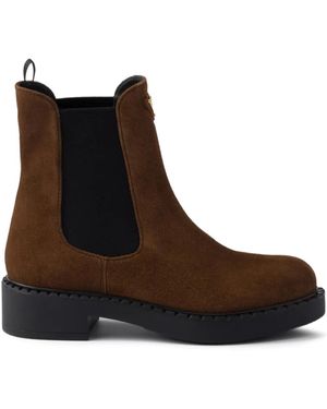 Prada Suede Triangle Chelsea Boots - Brown