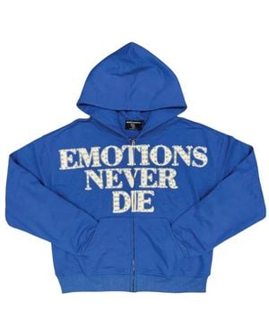 Mixed Emotions End Rhinestone-Embellished Zip-Up Hoodie - Blue
