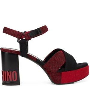 Moschino Check-Pattern Logo-Detail Sandals - Red