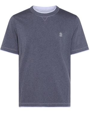 Brunello Cucinelli T-Shirt Met Geborduurd Detail - Blauw