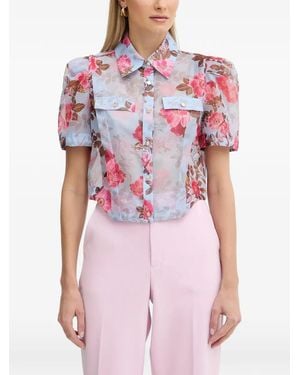 Fracomina Floral-Print Puff-Sleeve Shirt - Pink