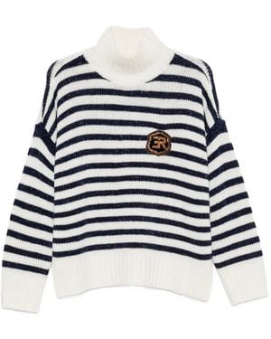 ERMANNO FIRENZE Striped Logo-Patch Sweater - Blue