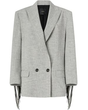 Pinko Double-Breasted Jacket With Fringing - Gray