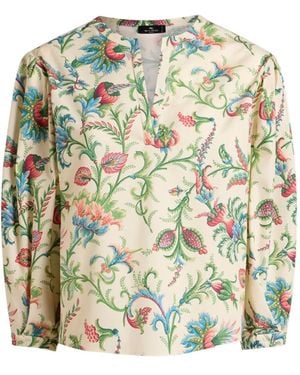 Etro Floral-Motif V-Neck Top - Natural