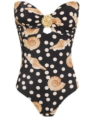 Brigitte Bardot Mag Polka-Dot Seashell-Print Swimsuit - Black
