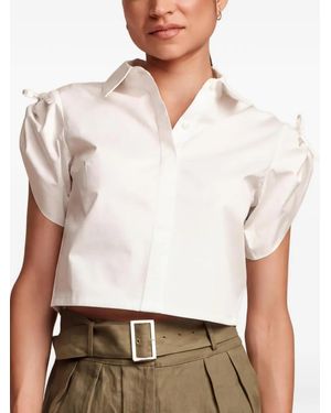 Hevron Bow-Detail Cropped Shirt - White