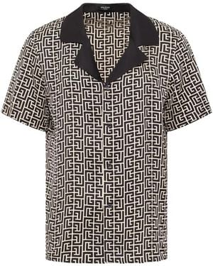 Balmain Monogram Short-Sleeve Shirt - Black