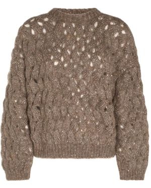Brunello Cucinelli Sequin-Embellished Cable-Knit Jumper - Brown