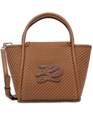 KARL LAGERFELD K/Autograph Logo-Patch Tote Bag - Brown