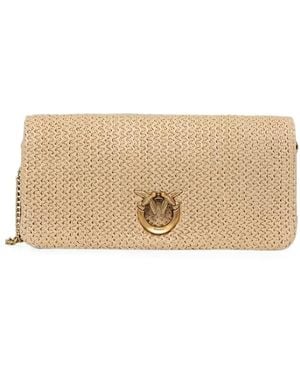 Pinko Love Bag Click Woven Clutch Bag - Natural