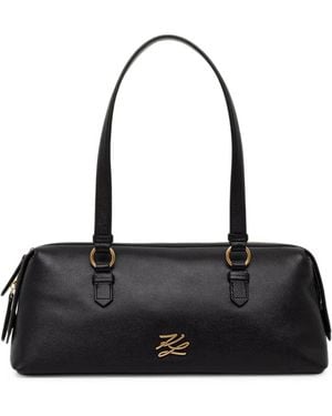 KARL LAGERFELD Sac Porté Épaule En Cuir À Plaque Monogramme - Black
