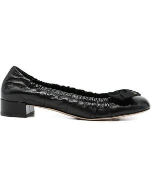 Prada Bow Elasticated Leather Ballet Flats - Black