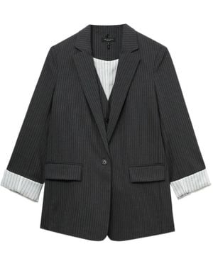 Rag & Bone Pinstripe Three-Quarter-Sleeve Blazer - Black