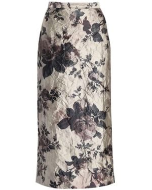 Erdem Floral-Print Crinkled Midi Skirt - White