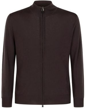 Canali High-Neck Zip-Front Cardigan - Black