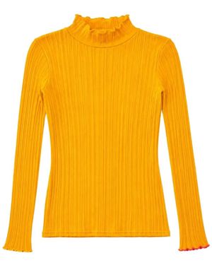 La Fetiche Ribbed-Knit Lettuce-Trim Top - Yellow