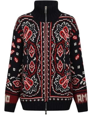 Giada Benincasa Soho Intarsia-Knit Zip-Up Cardigan - Red