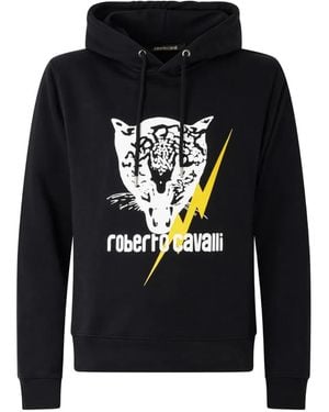 Roberto Cavalli Graphic-Print Drawstring Hoodie - Black