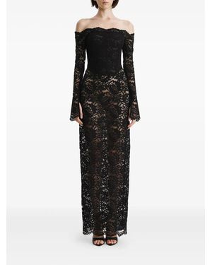 2310 STUDIO Off-Shoulder Lace Midi Evening Dress - Black