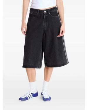 adidas Firebird Side-Stripe Denim Shorts - Black